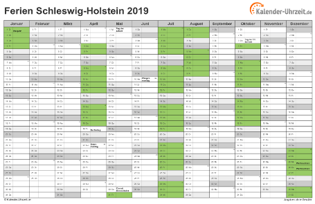 Ferienkalender 2019 für Schleswig-Holstein - A4 quer-einseitig