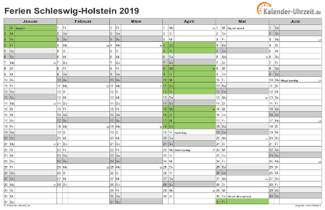 Ferien 2019 Schleswig-Holstein im Kalender - A4 quer-zweiseitig Ferienkalender 2019 für Schleswig-Holstein - A4 quer-zweiseitig
