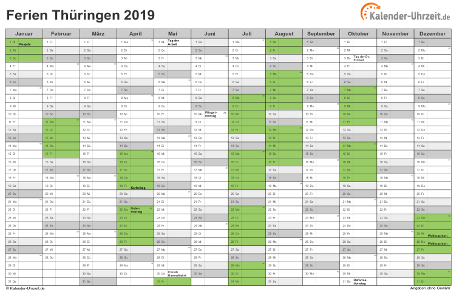 Ferienkalender 2019 für Thüringen - A4 quer-einseitig