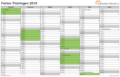 Ferienkalender 2019 für Thüringen - A4 quer-zweiseitig