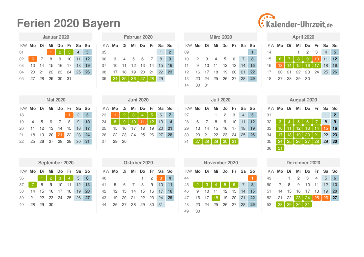 Kalender 2020 Bayern Ferien Ferien Bayern 2020 2020 02 08