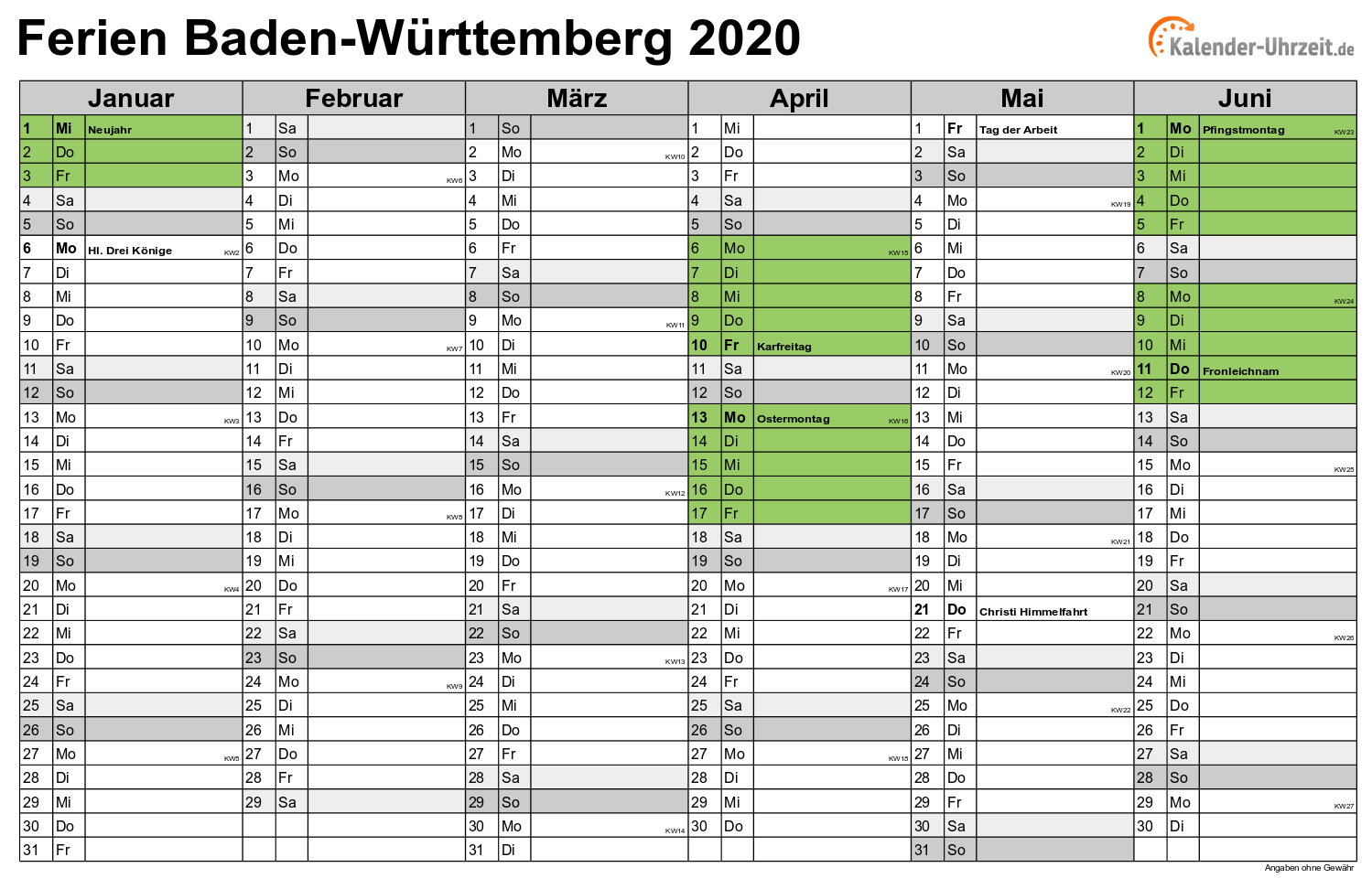 Ferien Baden Wurttemberg 2020 Ferienkalender Zum Ausdrucken