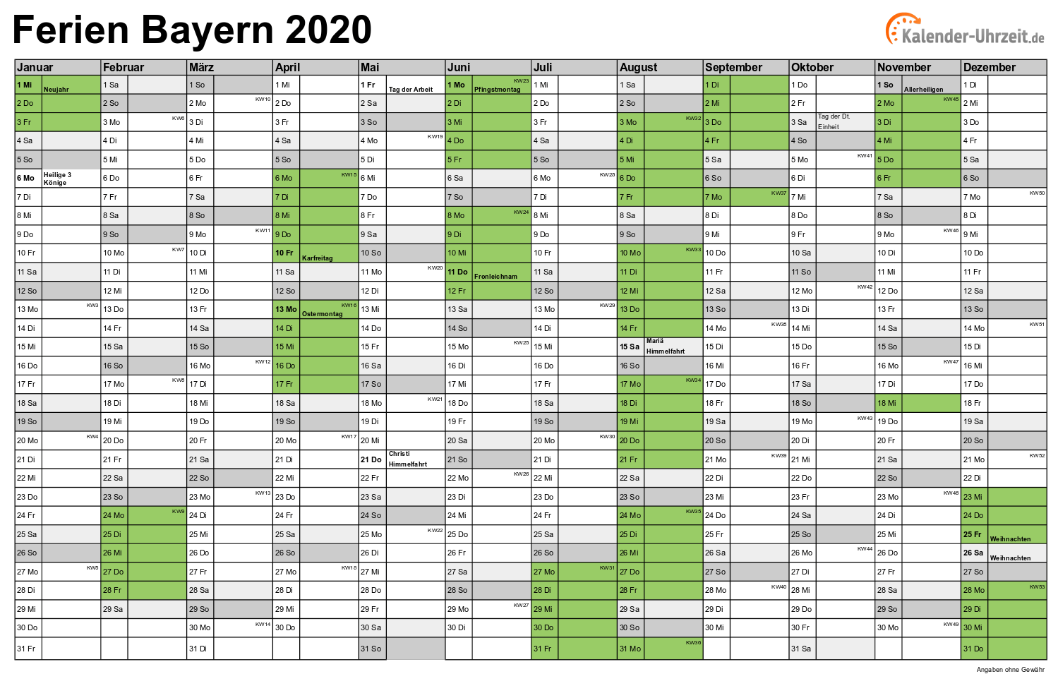 Kalender 2021 Bayern Zum Ausdrucken / Kalender Bayern 2021 ...