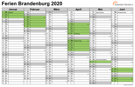 Ferienkalender 2020 für Brandenburg - A4 quer-zweiseitig