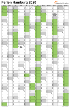 Ferien 2020 Hamburg im Kalender - A4 hoch-einseitig Ferienkalender 2020 für Hamburg - A4 hoch-einseitig