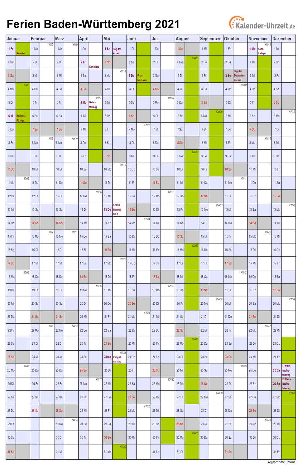 Ferien Baden-Württemberg 2021 - Bildkalender Baden ...