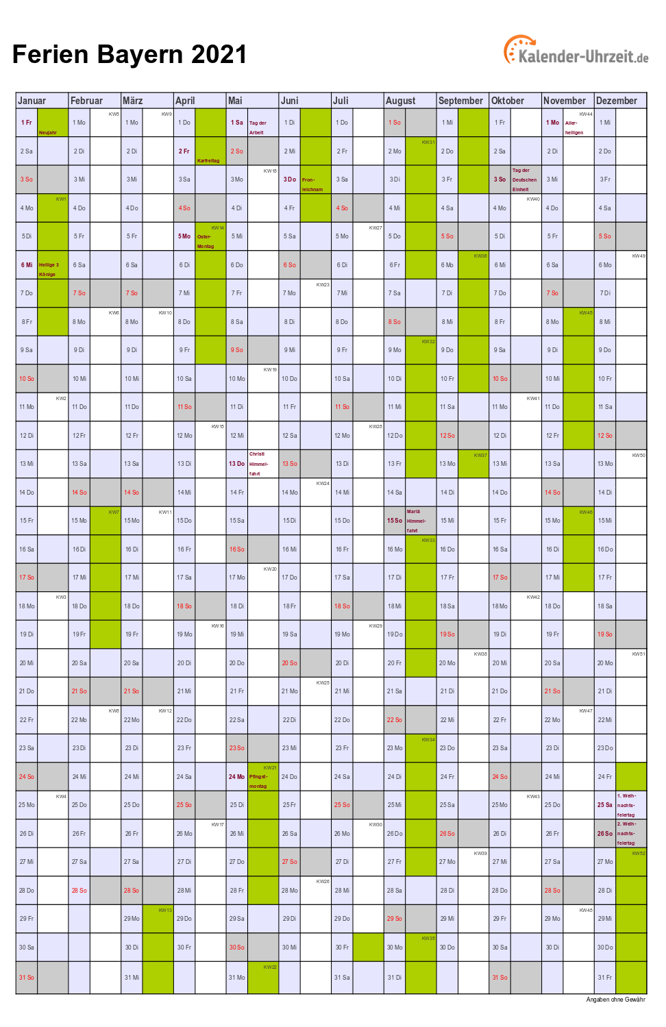 Kalender 2021 Bayern A4 Zum Ausdrucken - Kalender 2020 Zum ...