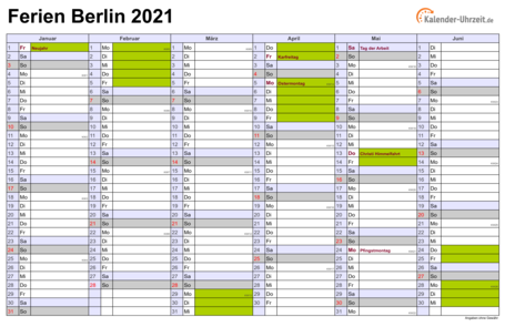 Ferien 2021 Berlin im Kalender - A4 quer-zweiseitig Ferienkalender 2021 für Berlin - A4 quer-zweiseitig