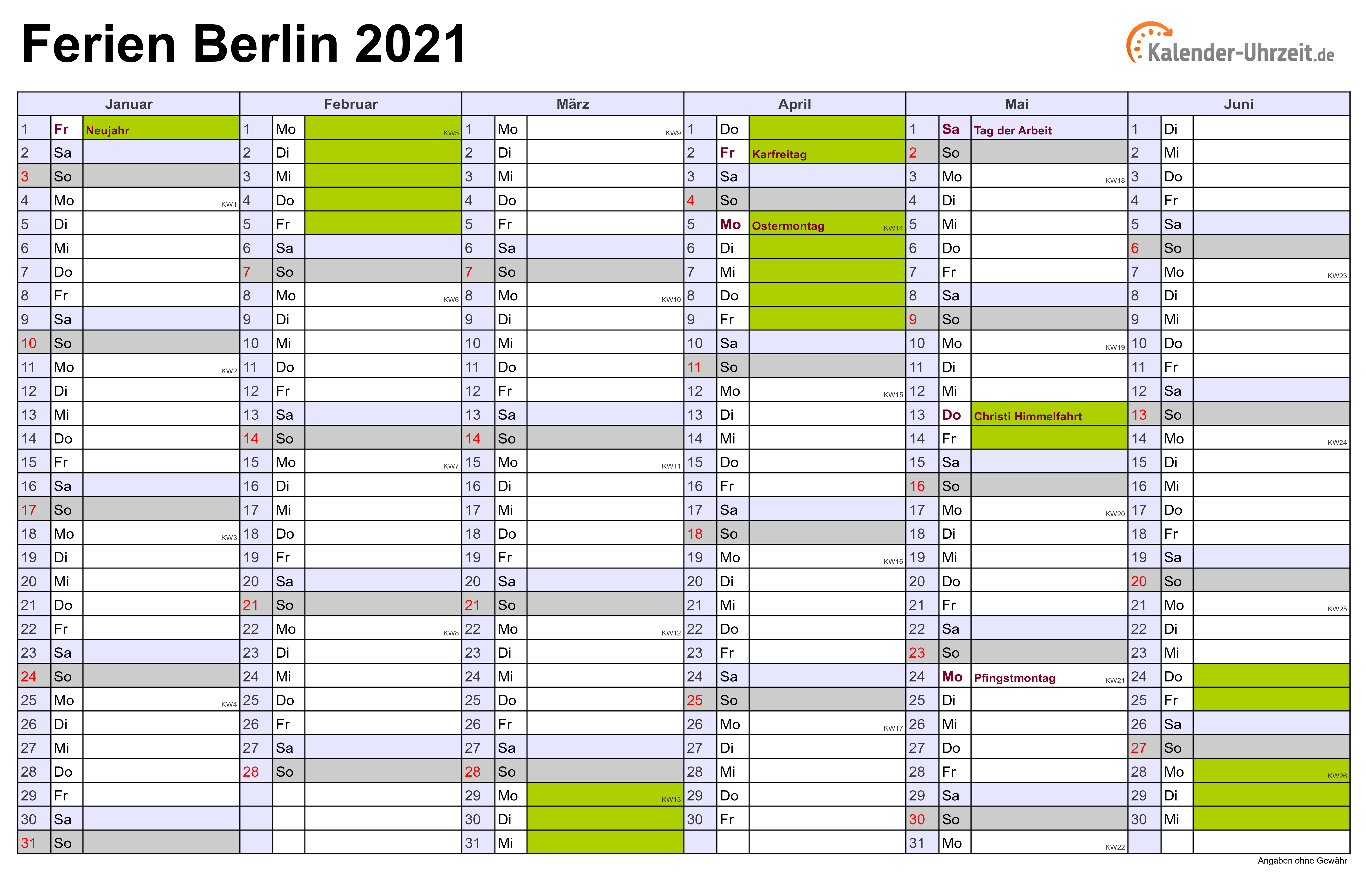 2021 Osterferien