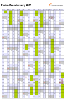 Ferien 2021 Brandenburg im Kalender - A4 hoch-einseitig Ferienkalender 2021 für Brandenburg - A4 hoch-einseitig