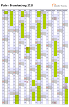 Ferienkalender 2021 für Brandenburg - A4 hoch-einseitig