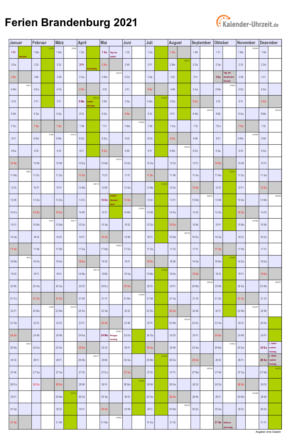 Kalender 2021 Niedersachsen Din A4 Zum Ausdrucken : Ferien ...