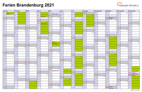 Ferienkalender 2021 für Brandenburg - A4 quer-einseitig