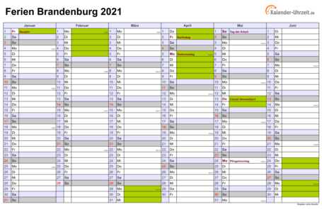 Ferienkalender 2021 für Brandenburg - A4 quer-zweiseitig