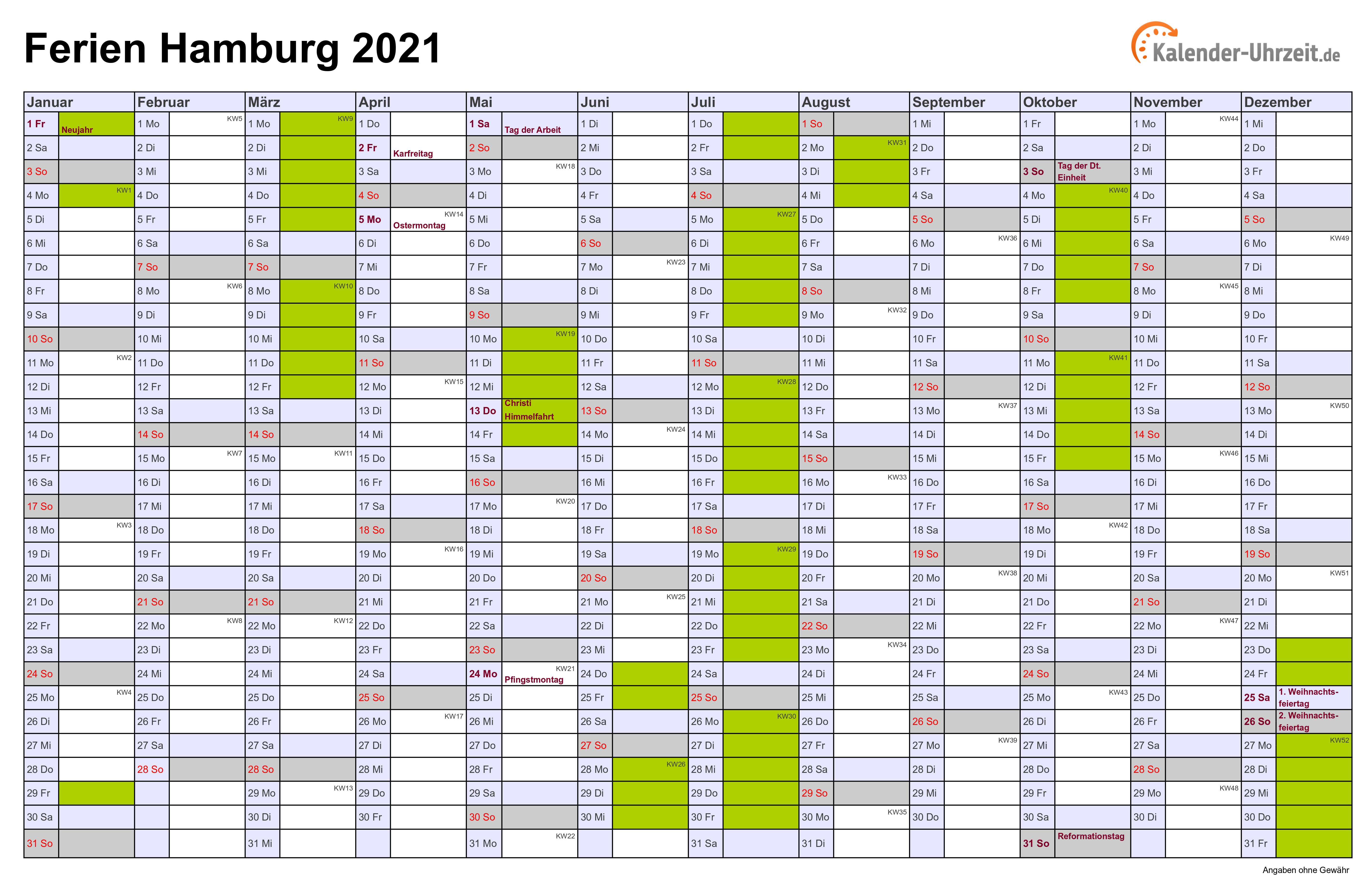 Hamburger Schulferien 2021