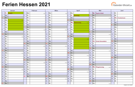 Ferien 2021 Hessen im Kalender - A4 quer-zweiseitig Ferienkalender 2021 für Hessen - A4 quer-zweiseitig