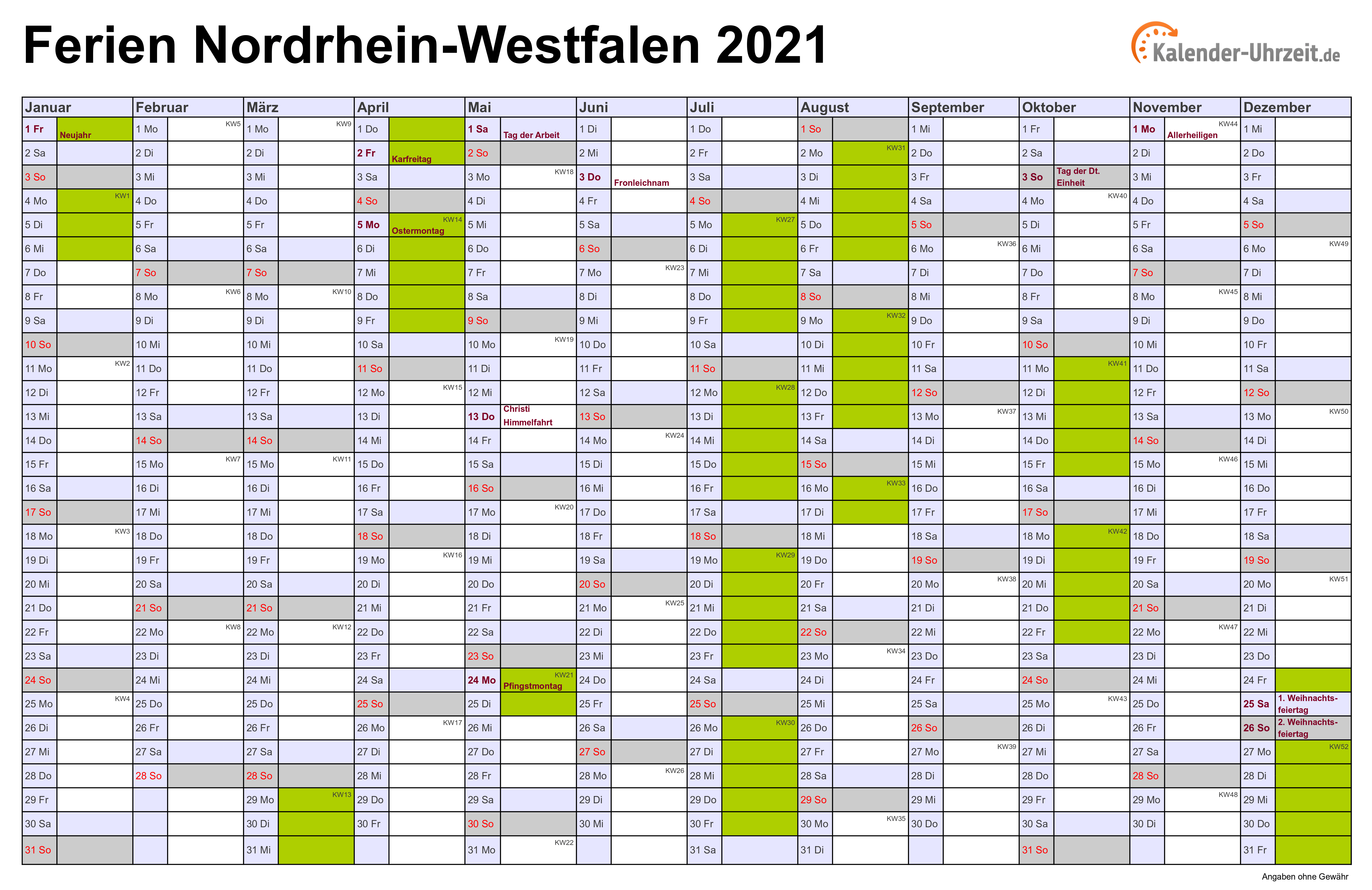 Gesetzliche Feiertage Kalender 2021 Nrw Schulkalender