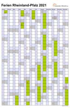 Ferien 2021 Rheinland-Pfalz im Kalender - A4 hoch-einseitig Ferienkalender 2021 für Rheinland-Pfalz - A4 hoch-einseitig