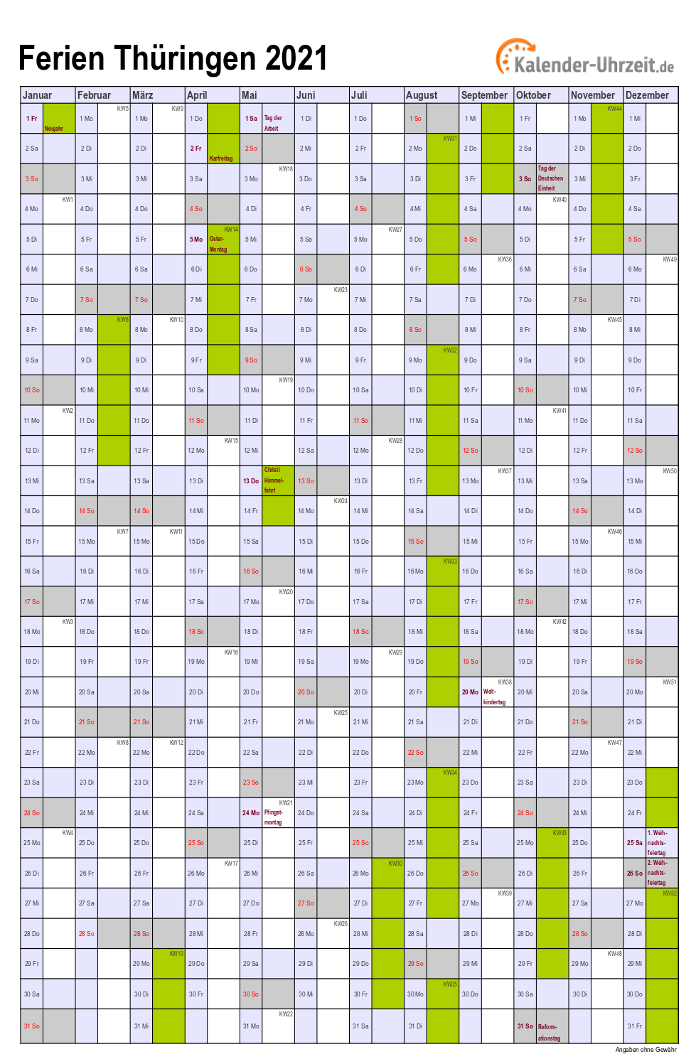 Ferien 2021 Thueringen Sommer