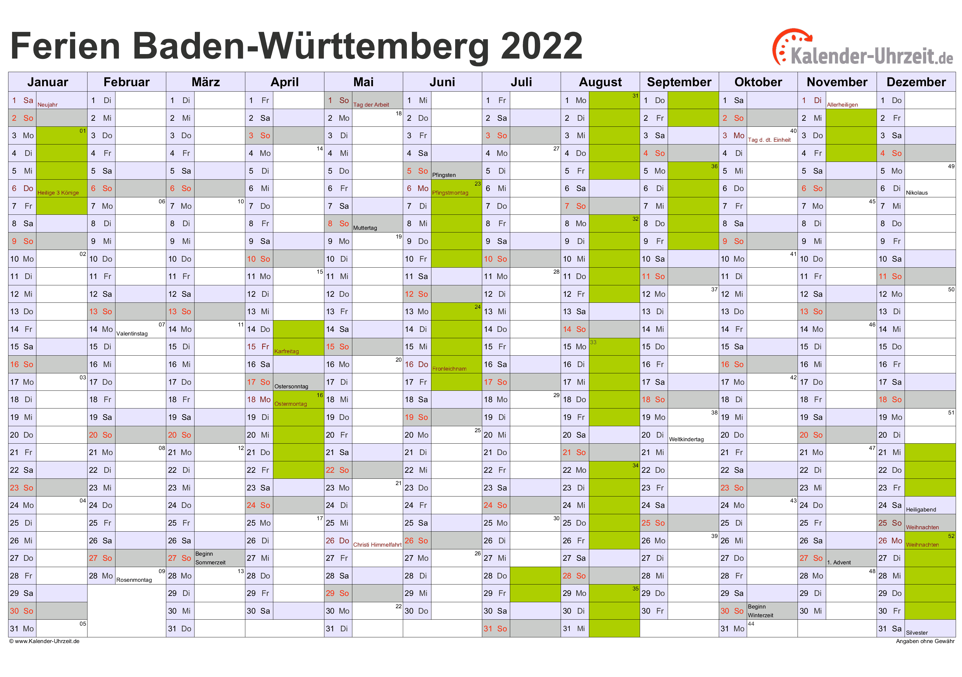 Ferien Baden Wurttemberg 2022 Ferienkalender Zum Ausdrucken
