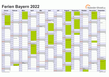 Ferienkalender 2022 für Bayern - A4 quer-einseitig