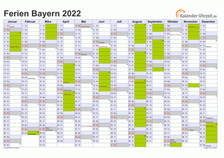 Ferien 2022 Bayern im Kalender - A4 quer-einseitig Ferienkalender 2022 für Bayern - A4 quer-einseitig