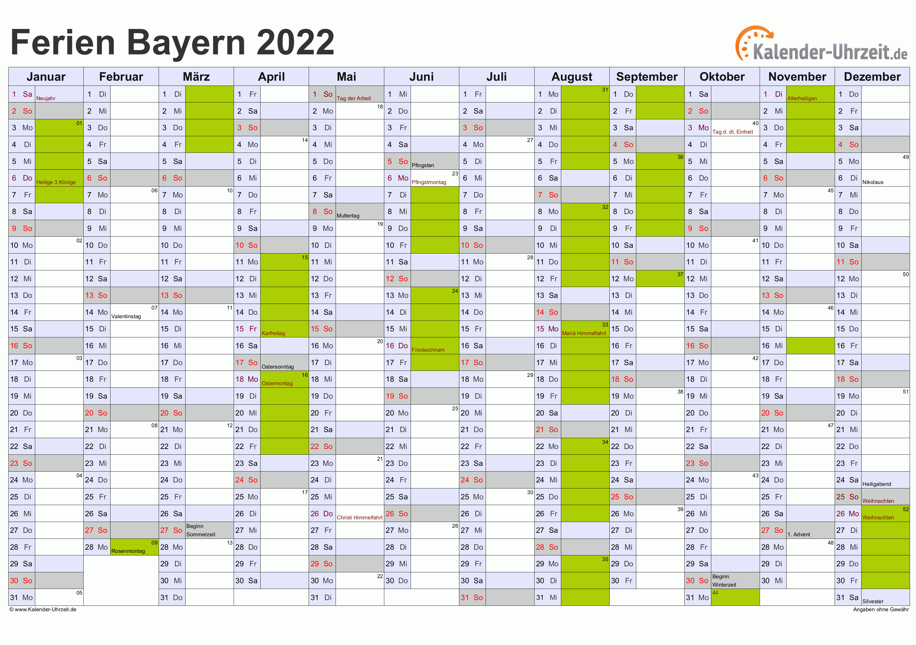  Ferien  Bayern 2022  Ferienkalender zum  Ausdrucken 