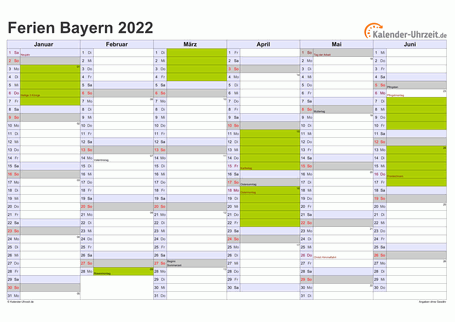 Ferien 2022 Bayern im Kalender - A4 quer-zweiseitig Ferienkalender 2022 für Bayern - A4 quer-zweiseitig