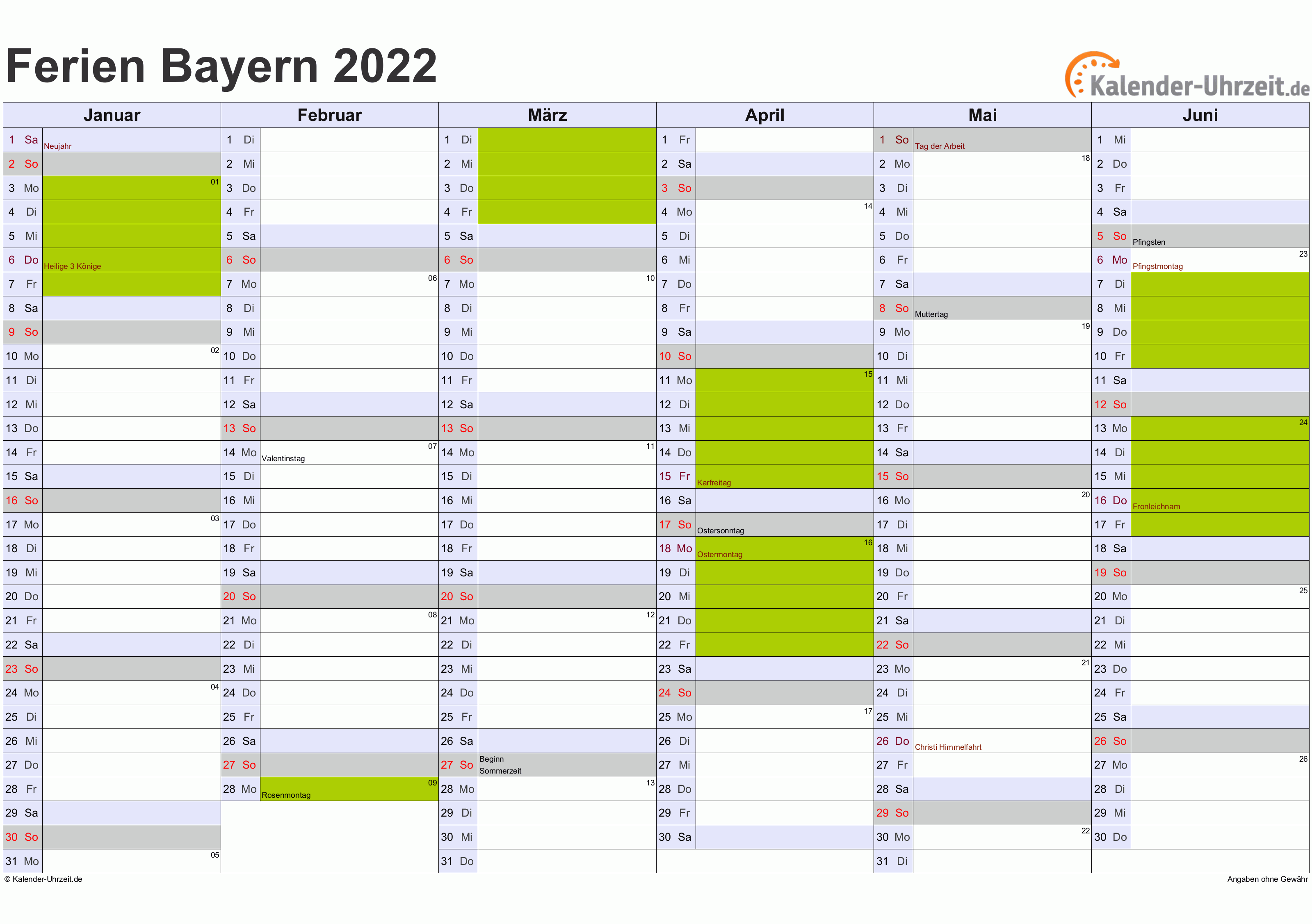 Ferien Bayern 2022 Ferienkalender Zum Ausdrucken