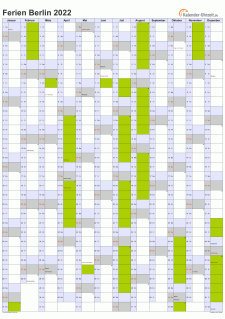 Ferienkalender 2022 für Berlin - A4 hoch-einseitig
