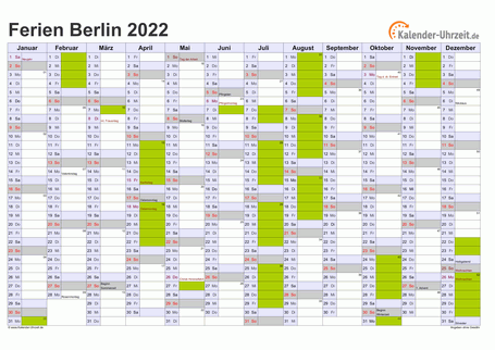 Ferienkalender 2022 für Berlin - A4 quer-einseitig