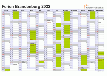 Ferien 2022 Brandenburg im Kalender - A4 quer-einseitig Ferienkalender 2022 für Brandenburg - A4 quer-einseitig