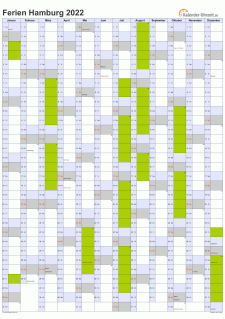 Ferienkalender 2022 für Hamburg - A4 hoch-einseitig