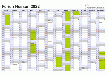 Ferienkalender 2022 für Hessen - A4 quer-einseitig