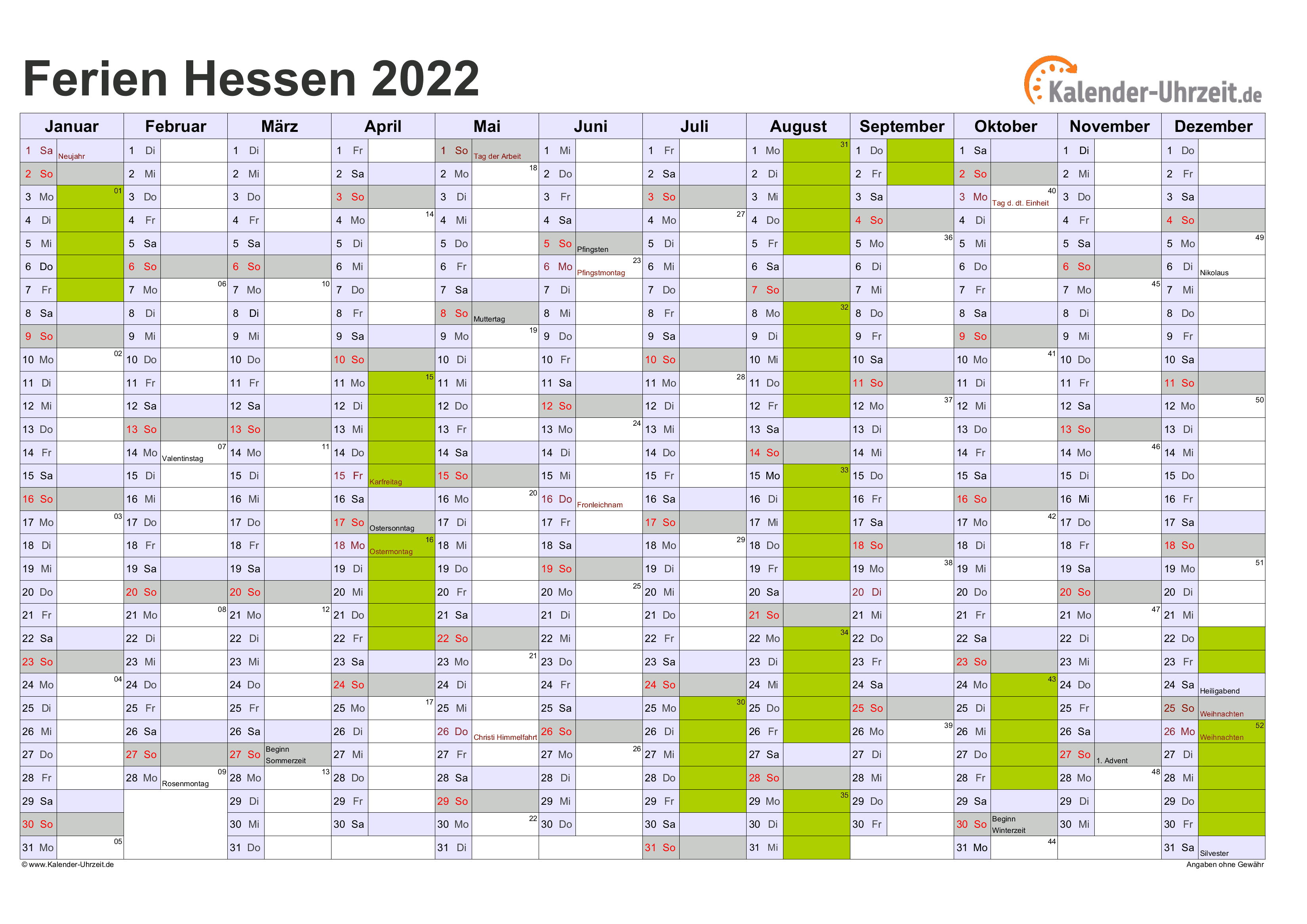 Ferien Hessen 20   Ferienkalender zum Ausdrucken