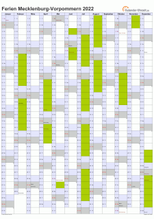 Ferienkalender 2022 für Meck.-Pomm. - A4 hoch-einseitig