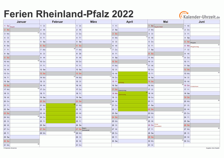 Ferien 2022 Rheinland-Pfalz im Kalender - A4 quer-zweiseitig Ferienkalender 2022 für Rheinland-Pfalz - A4 quer-zweiseitig