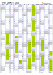 Ferienkalender 2022 für Sachsen - A4 hoch-einseitig