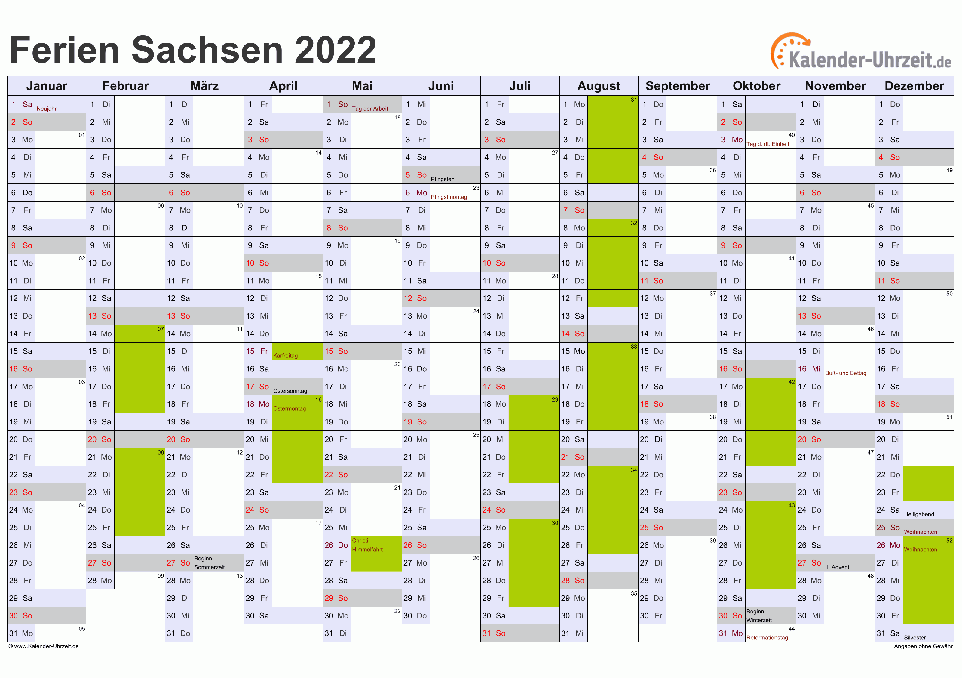  Ferien  Sachsen 2022  Ferienkalender zum  Ausdrucken 