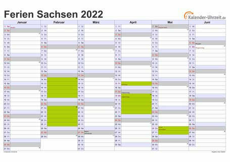 Ferienkalender 2022 für Sachsen - A4 quer-zweiseitig