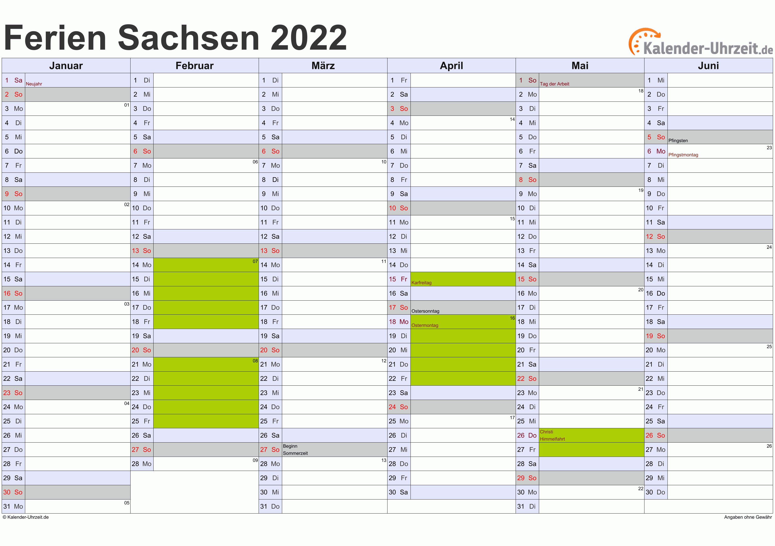  Ferien  Sachsen 2022  Ferienkalender zum  Ausdrucken 
