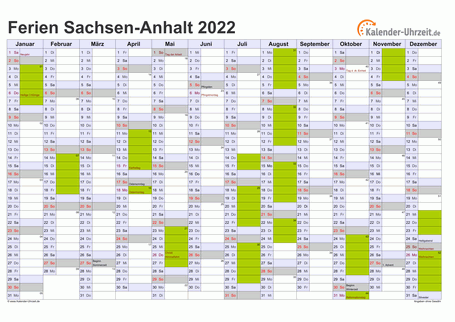 Ferienkalender 2022 für Sachsen-Anhalt - A4 quer-einseitig