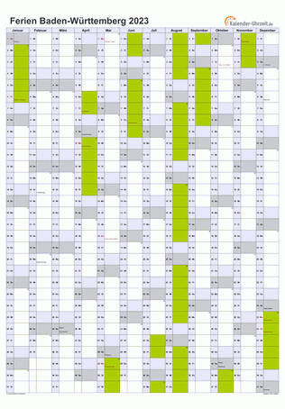 Ferienkalender 2023 für Baden-Württemberg - A4 hoch-einseitig