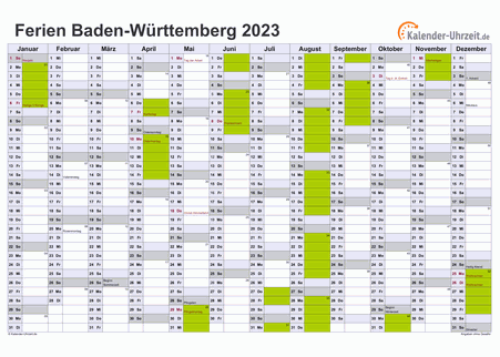 Ferien 2023 Baden-Württemberg im Kalender - A4 quer-einseitig Ferienkalender 2023 für Baden-Württemberg - A4 quer-einseitig