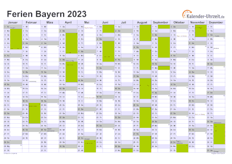 Ferien 2023 Bayern im Kalender - A4 quer-einseitig Ferienkalender 2023 für Bayern - A4 quer-einseitig