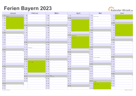 Ferien 2023 Bayern im Kalender - A4 quer-zweiseitig Ferienkalender 2023 für Bayern - A4 quer-zweiseitig