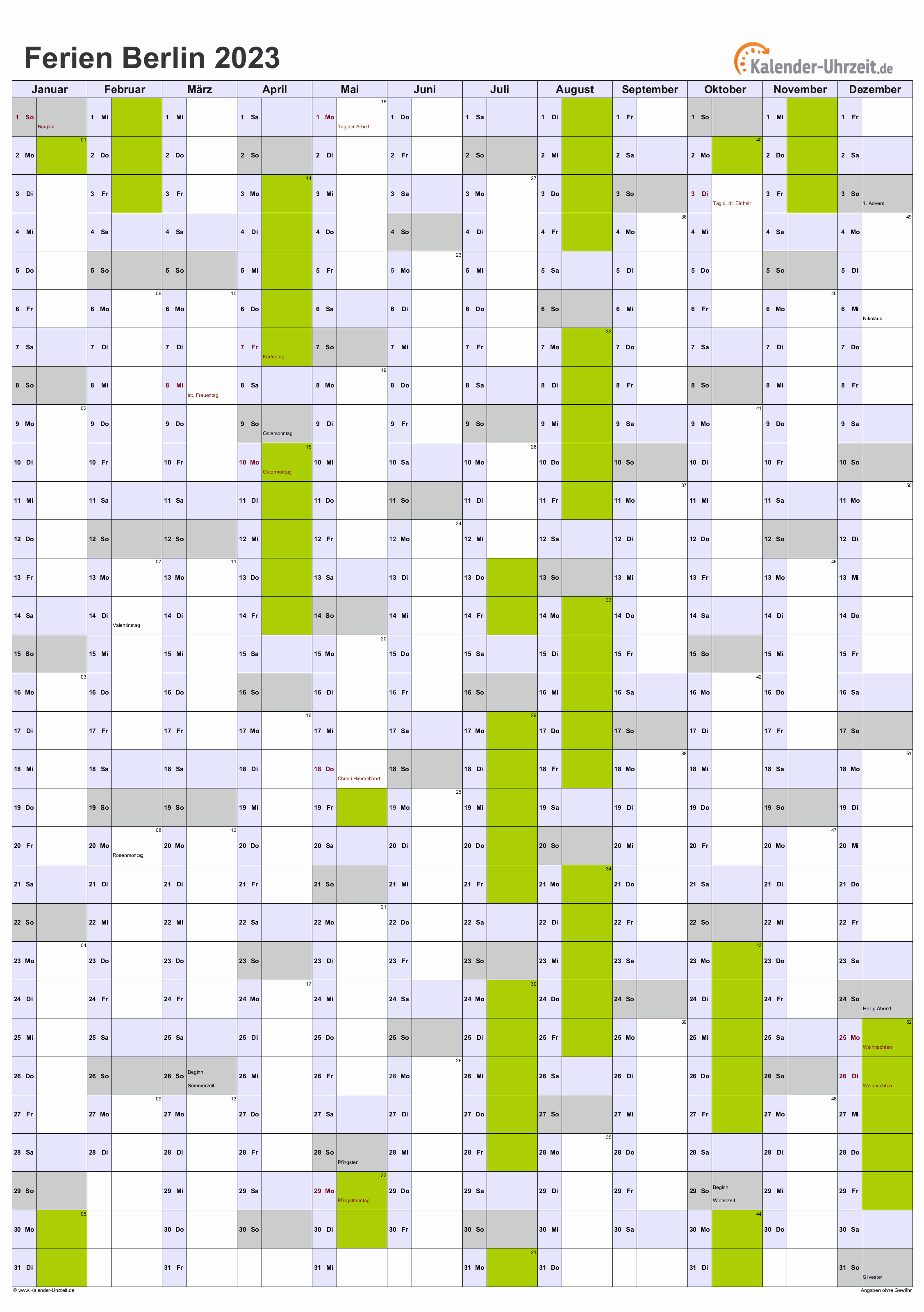 Ferien Berlin 2023 Ferienkalender Zum Ausdrucken