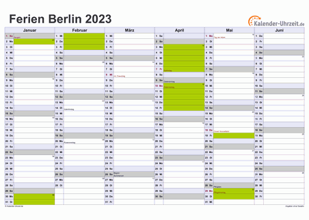Ferienkalender 2023 für Berlin - A4 quer-zweiseitig