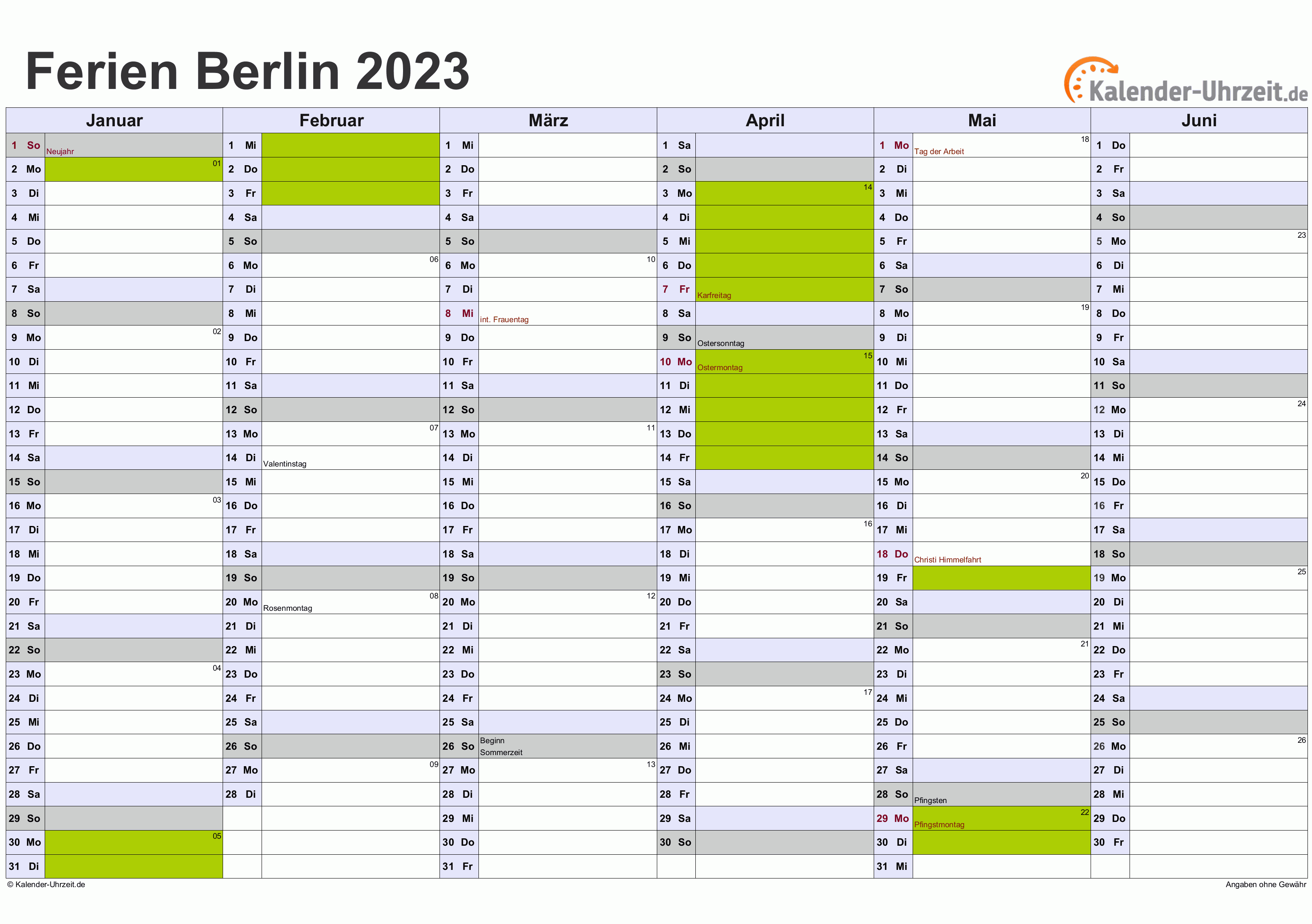 Ferien Berlin 2023 Ferienkalender Zum Ausdrucken