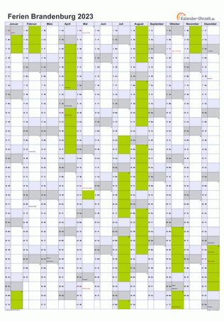Ferienkalender 2023 für Brandenburg - A4 hoch-einseitig
